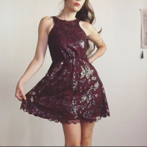 Burgundy wine red deep purple floral dress